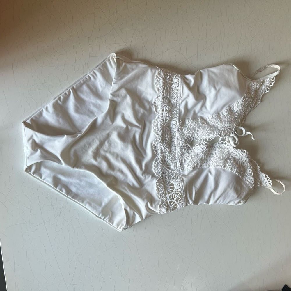 Becca lace white one piece bathing suit